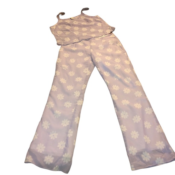 Vintage Purple Daisy Crop Top and Pants Size Lg - Picture 1 of 4